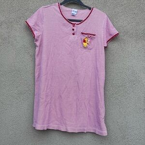 Vintage Disney Winnie the Pooh Red Checkered Nightgown Embroidered Piglet/Pooh